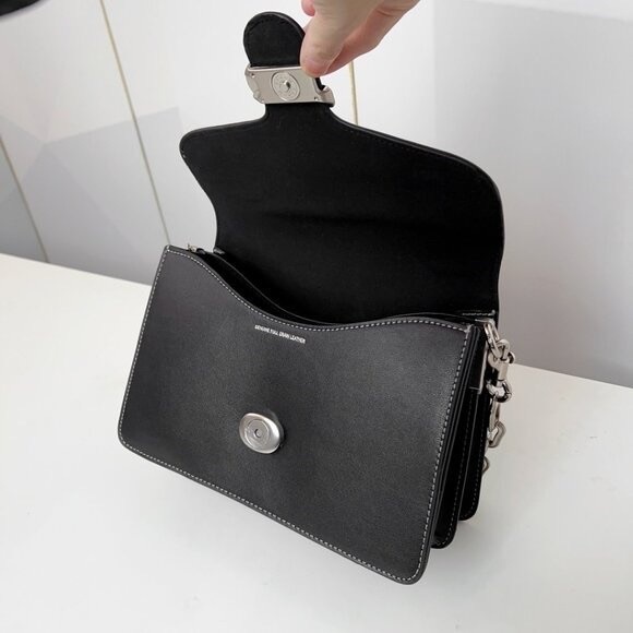 Coach Black Leather Shoulder Bag with Silver Chain